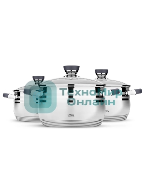 Набор посуды Lara LR02-121 Mercury 2.1 л, 2.9 л, 4.9 л, 16/18/22 см, нержавеющая сталь AISI 201