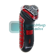 Электробритва Sakura SA-5414RB красно-черный(Бритва электрическая, сухое бритье, работа от аккумулятора. 3 бреющие головки. Индикатор заряда батарейки. Защитная крышка. Щеточка для очистки.)