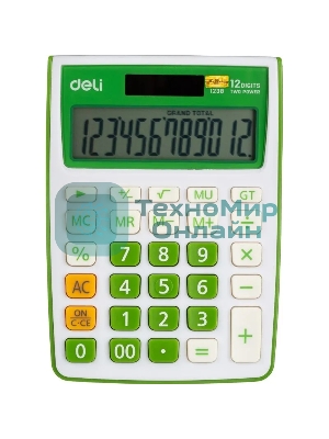 Калькулятор настольный Deli E1238/GRN зеленый 12-разр.