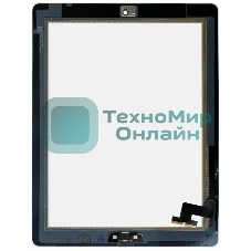Сенсорное стекло (тачскрин) для iPad 2 (A1395, A1396, A1397), черное с кнопкой OEM