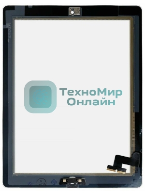 Сенсорное стекло (тачскрин) для iPad 2 (A1395, A1396, A1397), черное с кнопкой OEM