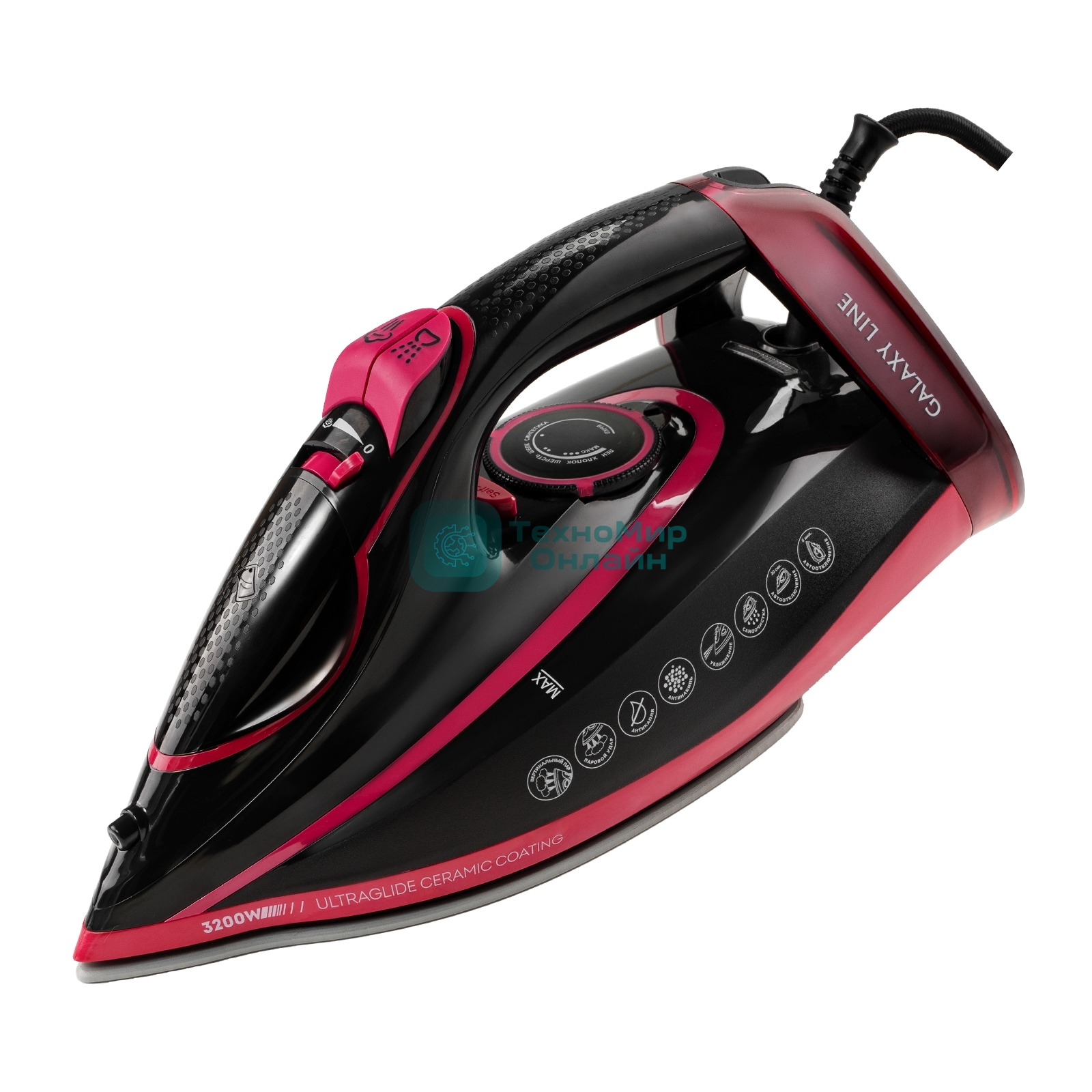 Утюг Galaxy GL 6133 черный/розовым, 3200 Вт, 80 г/мин, 240 г/мин, 320 мл