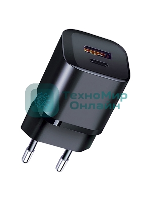 Сетевое зарядное устройство Qumo Energy PD 20W (Charger 0071), два порта: Type-C PD + USB-A QC3.0, черный