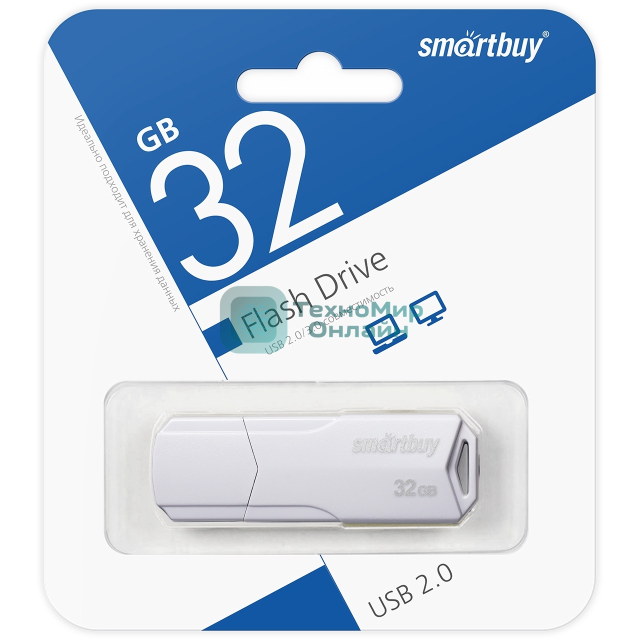 Флешка USB Smartbuy CLUE white (SB32GbCLU-W), 32Gb, USB 2.0, R/W 25/15, белый