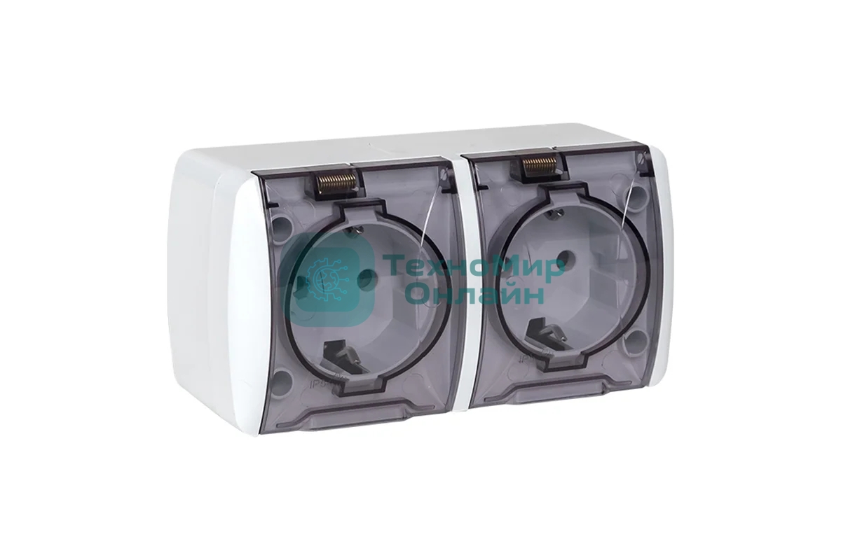 Розетка EKF EQR16-129-30-54-T PROxima Владивосток 2-местная 16А с заземлением с прозрачной крышкой IP54