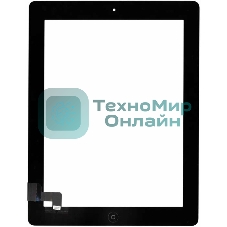 Сенсорное стекло (тачскрин) для iPad 2 (A1395, A1396, A1397), черное с кнопкой OEM