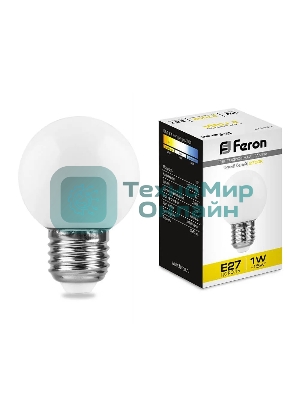 Лампа светодиодная Feron LB-37 1Вт Е27 белый 2700К шар