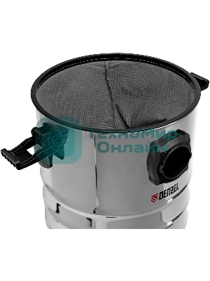 Строительный пылесос Denzel RVC30 серебристый, 1400 Вт, уборка сухая/сбор воды/выдув, пылесборник мешок, 30 л