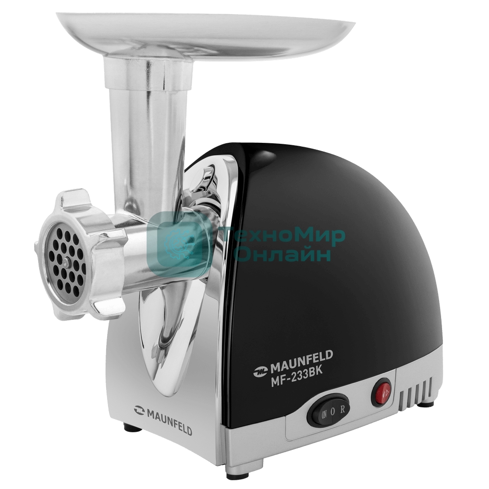 Мясорубка электрическая Maunfeld MF-233BK черный, 1360 Вт, 1.5 кг/мин, реверс, металлический лоток, насадки - 5