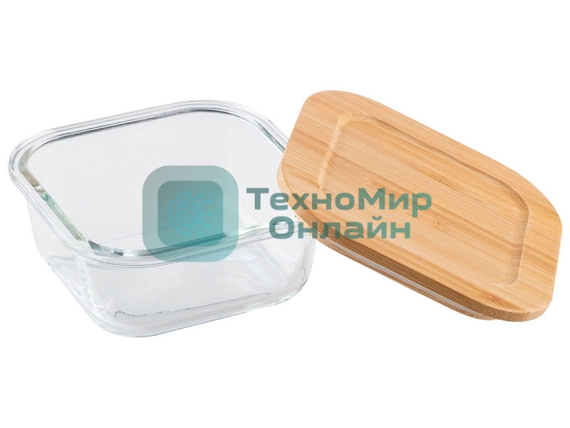 Контейнер LEONORD BAMBU, объем: 500 мл, из жаропрочного стекла с крышкой из бамбука, квадратный (106021)