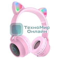 Беспроводные/проводные наушники Hoco W27 розовый, накладные, Bluetooth + проводной, «кошачьи ушки», до 5 ч.