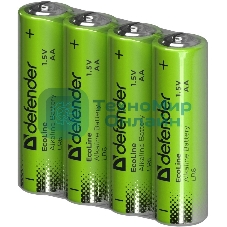 Батарейка алкалиновая Defender LR6-4S АА, шринк, 4 шт., EcoLine