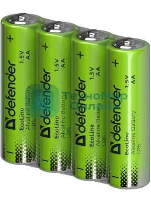 Батарейка алкалиновая Defender LR6-4S АА, шринк, 4 шт., EcoLine
