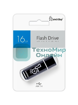 Флешка USB Smartbuy Glossy series Black (SB16GbGS-K), 16Gb, USB 2.0, R/W 25/15, черный