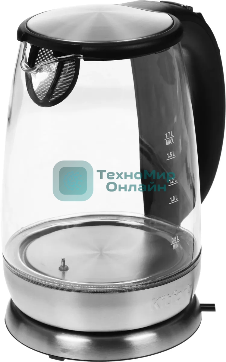 Чайник электрический Kitfort КТ-628 1.7 л, 2200 Вт, серебристый (корпус: стекло)