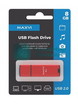 Флешка USB Maxvi MP2 red (FD8GbUSB20C10MP2), 8Gb, USB 2.0, R/W 15/5, красный/черный