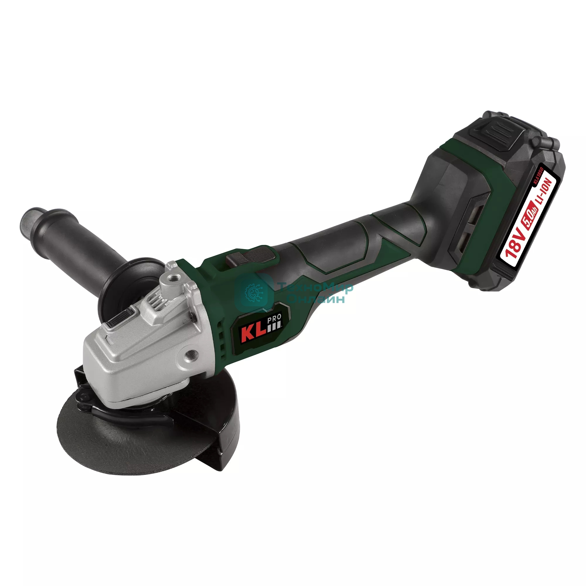 Угловая шлифовальная машина бесщеточная (болгарка) аккумуляторная KLPRO KLAT18BS-50 с регулеровкой оборотов (18В, Li-ion-2шт, 5.0Ач, 115мм, М14, 500-10000 об/мин З/У,в кейсе)
