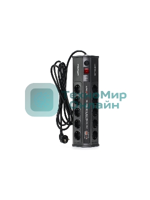 Сетевой фильтр CROWN CMPS-11 черный, 10 розеток, 3 м