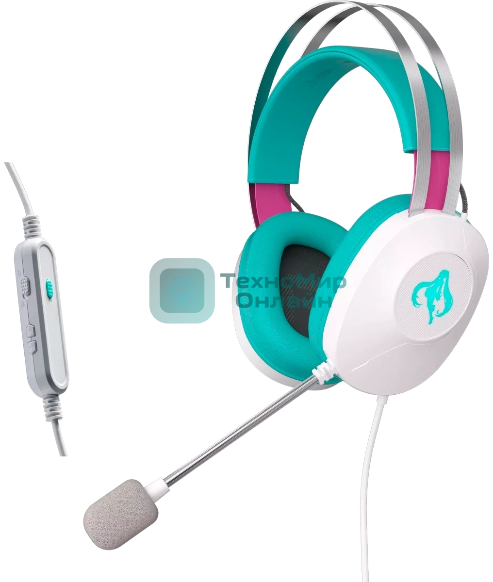 Гарнитура ASUS TUF Gaming H1 Gen II MIKU Edition белый/голубой, проводная, подсветка, совместимость с PS5