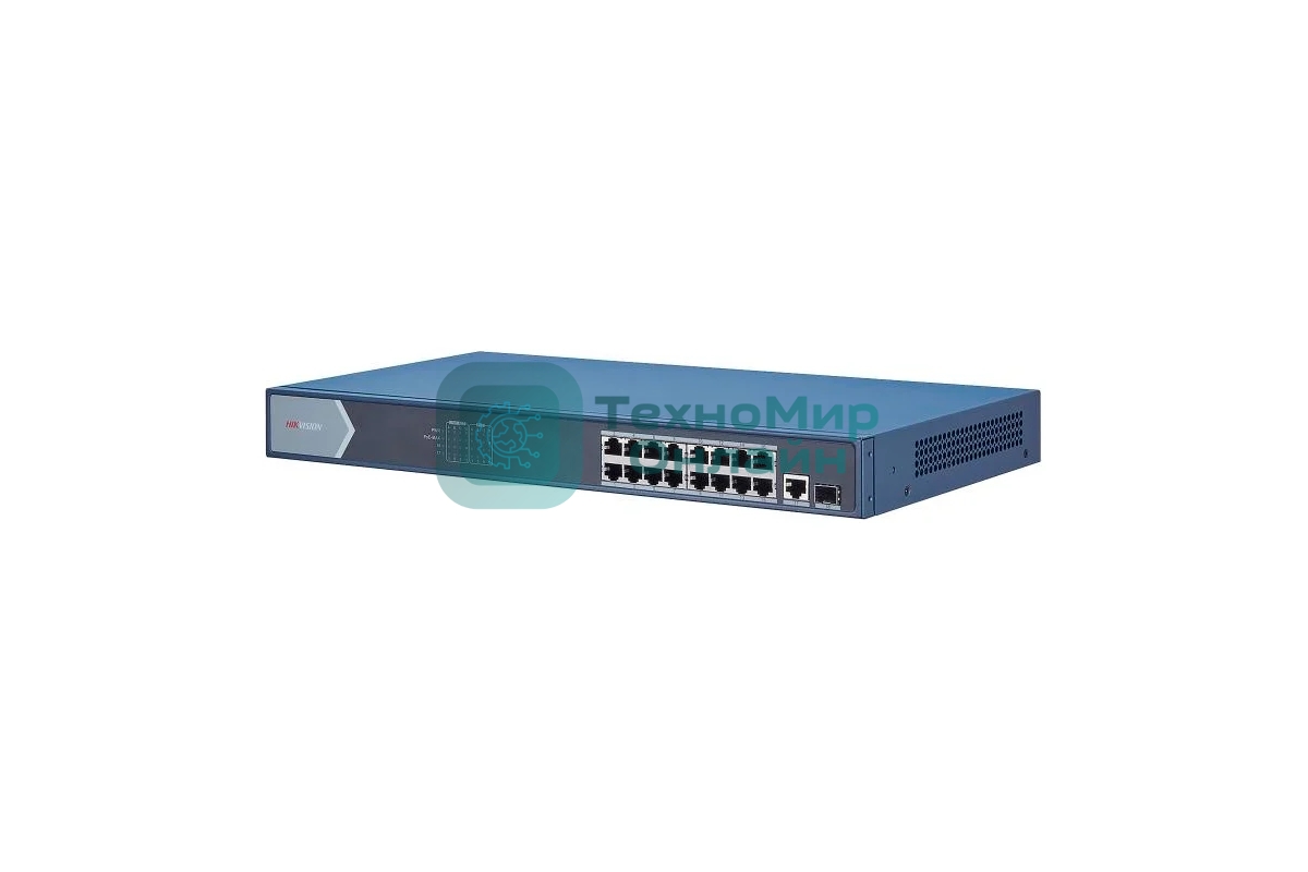 Коммутатор Hikvision DS-3E0518P-E, 16×1 Гбит/с PoE+ + 1×1 Гбит/с RJ45 + 1×1 Гбит/с SFP, неуправляемый