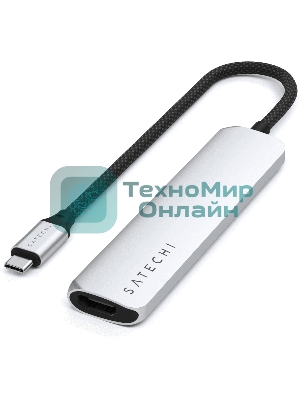 USB-концентратор Satechi 6-in-1 USB-C Slim Multiport Adapter (Type-C, HDMI, 2x Type-A, SD, microSD), до 75 Вт, Серебристый Док-станция ST-P6SS