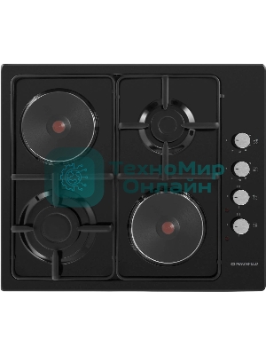 Комбинированная варочная панель Maunfeld EEHE.64.5EB/KG, 4 конфорки, эмалированная сталь, черный