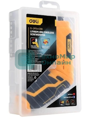 Отвертка аккумуляторная Deli DL-DP04-E2B1 (3,6В, 1,5А*ч, 3Нм, набор бит 10 шт, пласт. кейс)