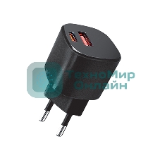 Сетевое зарядное устройство Qumo Energy GaN Mini PD 30W (Charger 0072), два порта: Type-C PD + USB-A QC3.0, черный