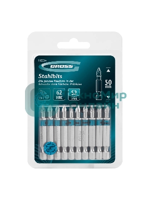 Бита Gross PH1х50мм, сталь S2, шестигр., 10 шт.