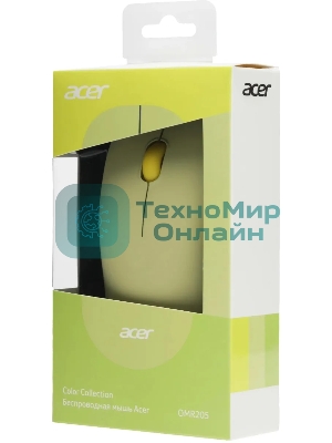 Мышь беспроводная Acer OMR205 зеленый/желтый, 1200 dpi, радиоканал, USB, кнопки - 3