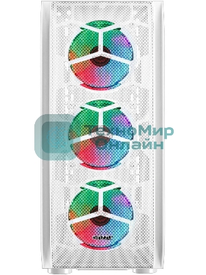 Компьютерный корпус Ginzzu GL 390 боковая дверца закаленное стекло на петлях на магнитах, controller CRC10, 4* 12R6W FAN 12CM RGb белый