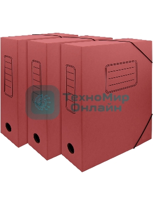 Папка архивная на резинке Silwerhof 1914778 микрогофрокартон корешок 75мм, красный (упаковка: 3шт)