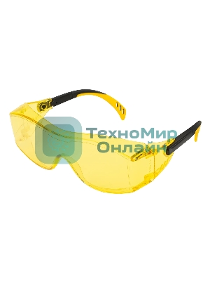 Очки защитные открытые Denzel поликарбонатные, увеличенная желтая линза, регулируемые дужки