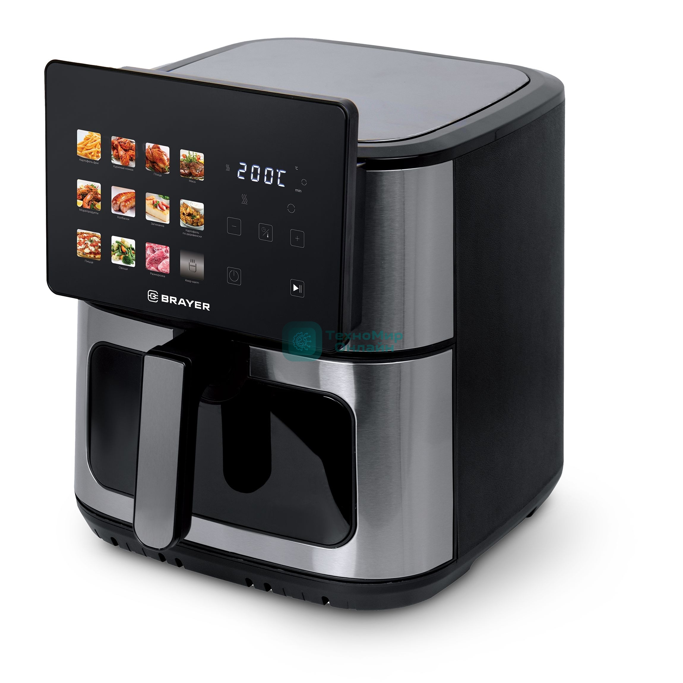 Аэрогриль BRAYER BR2059 черный/серебристый, 2000 Вт, 8 л, сенсор, 12 программ
