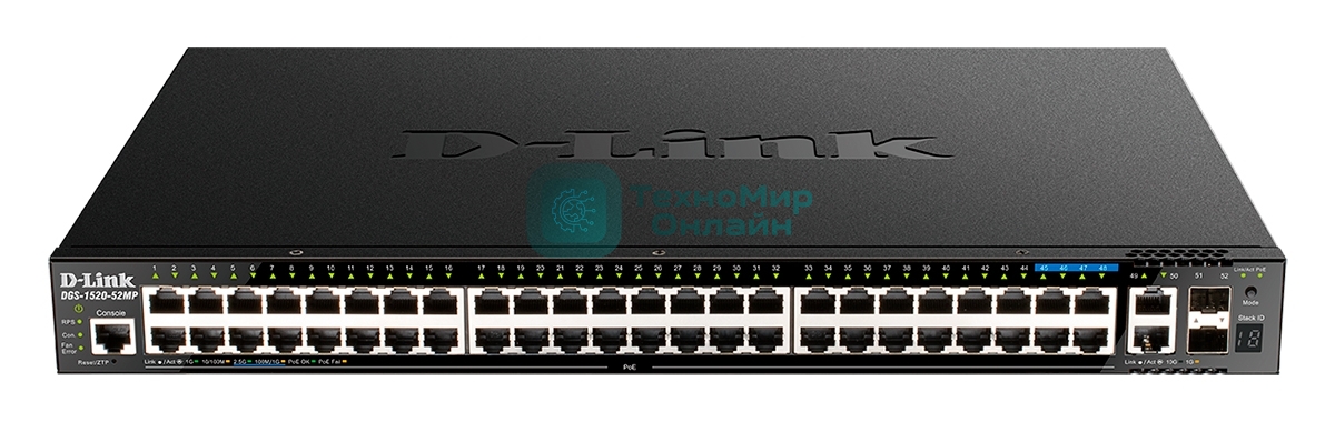 Коммутатор D-Link DGS-1520-52MP/A2A, 48×1 Гбит/с + 4×2.5 Гбит/с + 2×10 Гбит/с Base-T + 2×10 Гбит/с SFP+, управляемый