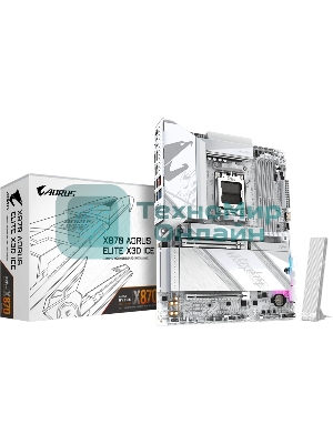 Материнская плата Gigabyte X870 AORUS ELITE X3D ICE, AM5, AMD X870, 4xDDR5, 2xSATA, 4xM.2, 1xPCIe 5.0 x16, 1xPCIe 4.0 x16, 1xHDMI, 1x5Gb LAN, Wi-Fi 7, Bluetooth 5.4, 2xUSB-C 40Gbps (USB4), 1xUSB-C 10Gbps, 2xUSB-A 10Gbps, 4xUSB-A 5Gbps, 1xUSB-A 2.0, 3x3.5 мм + S/PDIF оптический, 7.1, ATX