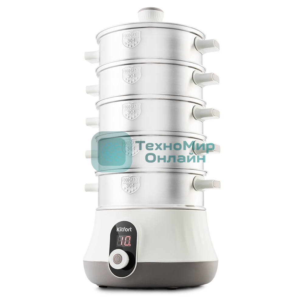 Пароварка электрическая Kitfort КТ-2035 600 Вт. Количество уровней: 5. Таймер приготовления: до 60 минут.
