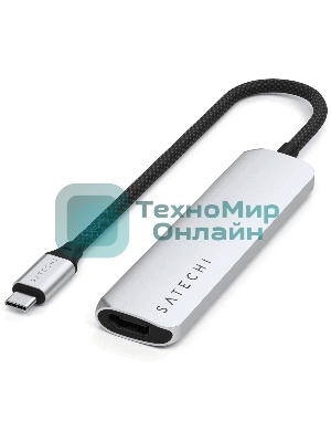 USB-концентратор Satechi 4-in-1 USB-C Slim Multiport Adapter 4K (Type-C, HDMI, 2x Type-A), до 80 Вт, Серебристый Док-станция ST-P4SS