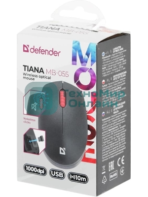 Мышь беспроводная Defender Tiana MB-055 черный, 1000 dpi, радиоканал, USB, кнопки - 3