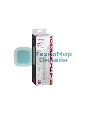 Удлинитель с сетевым фильтром Defender DFS 133, белый, 5 розеток, 3 м.