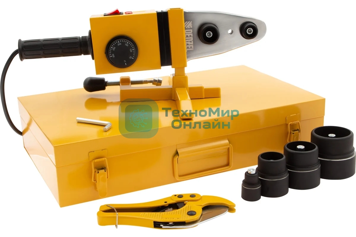 Аппарат для сварки пластиковых труб Denzel DWP-1500 1500Вт 260-300С компл насадок 20-63мм