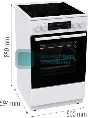 Плита электрическая Gorenje GECS5C70WA белый, конфорок 4 электрических, духовка 70 л, 50 см x 85 см x 59.4 см