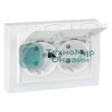 Розетка EKF ERR16-129-200-44 Минск 2-м СП 16А IP44 с заземлением, с защитными шторками, с крышкой, белая