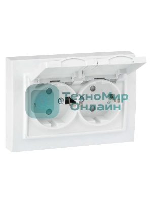 Розетка EKF ERR16-129-200-44 Минск 2-м СП 16А IP44 с заземлением, с защитными шторками, с крышкой, белая