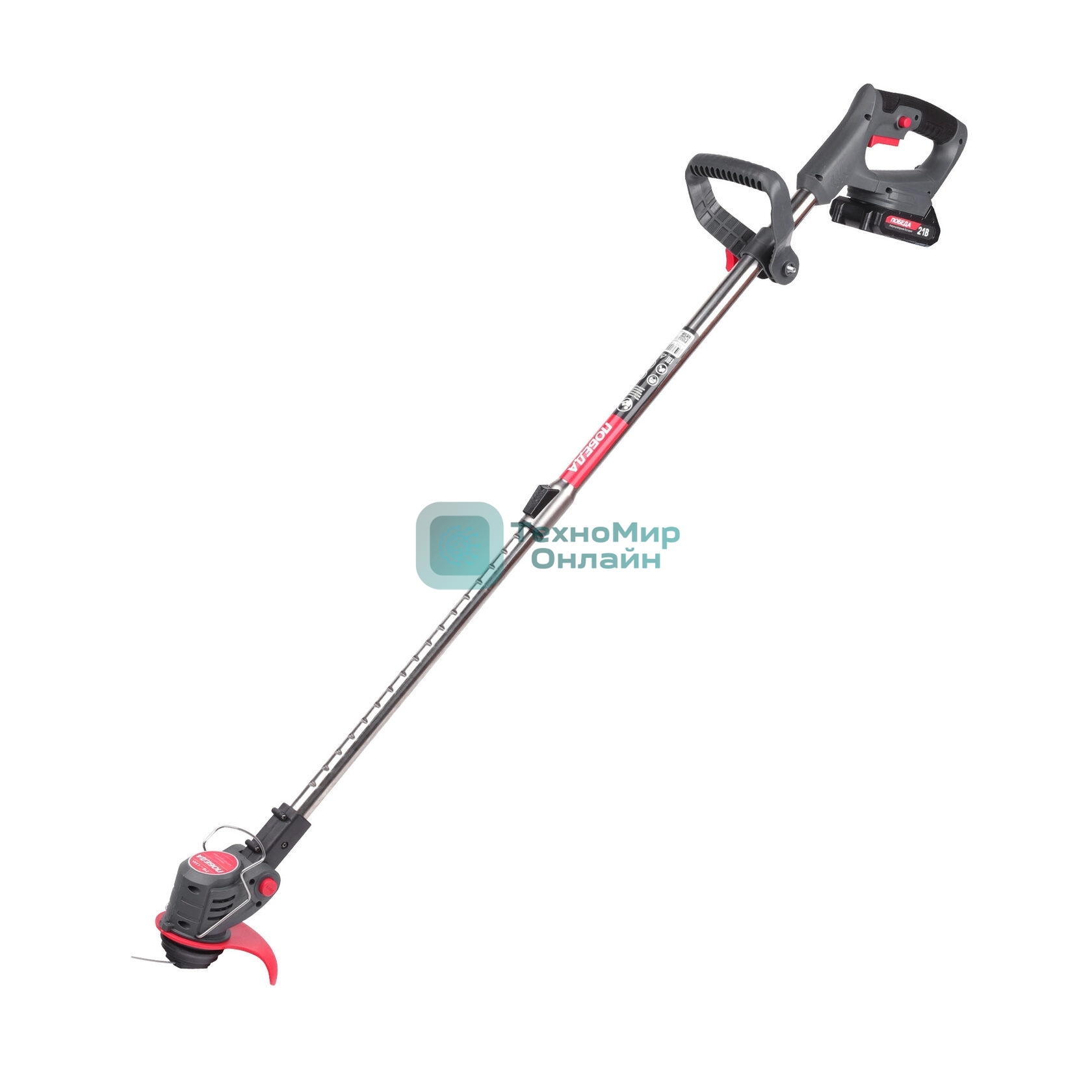 Триммер аккумуляторный Победа ТА 201 акб 21В 1,5Ач, 145мм ширина кошения, катушка и 2Т ножи