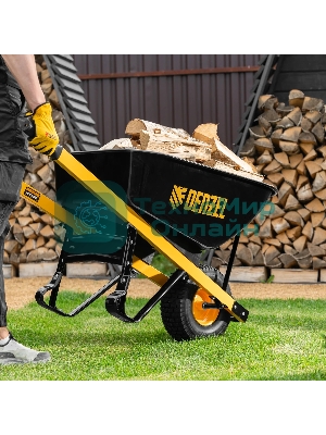 Тачка строительная Denzel усиленная, объем 140 л, 230 кг, колесо 15х6.00-6