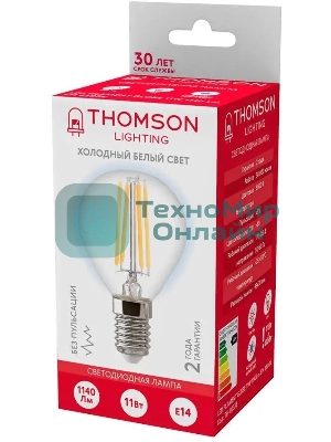 Лампа светодиодная филаментная Thomson TH-B2338 E14, шар, 11Вт, 6500К, белый холодный, 1 шт.
