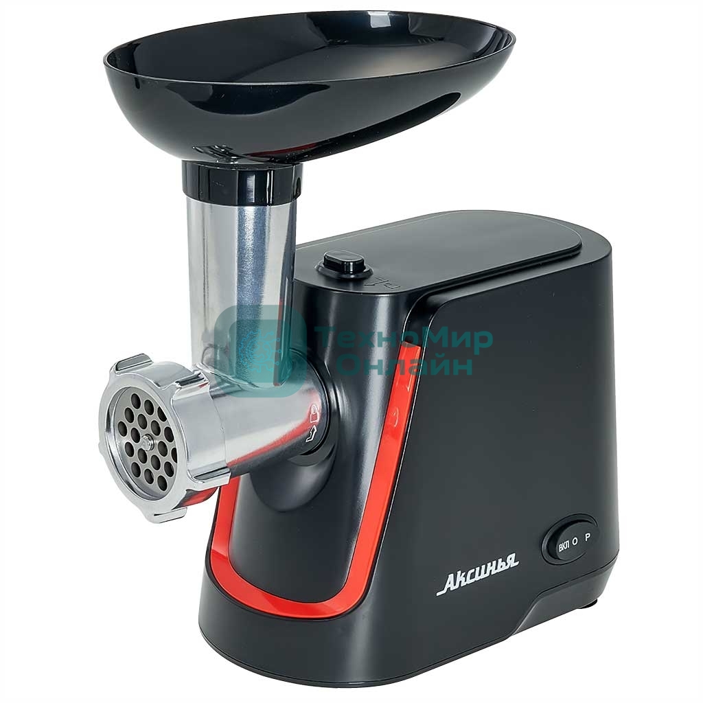 Мясорубка электрическая АКСИНЬЯ КС-2000 черный, 2000 Вт, 1.7 кг/мин, реверс, защита от перегрузки, насадки - 4