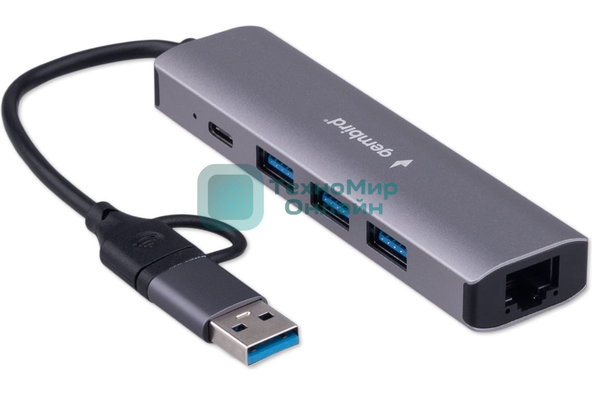 Док-станция Gembird UHB-D7, USB Type-C + USB, 3хUSB3.1, Type-C, RJ45, USB