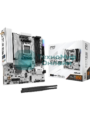 Материнская плата ASRock B850M Pro RS WiFi White, AM5, AMD B850, 4xDDR5, 4xSATA, 3xM.2, 1xPCIe 5.0 x16, 1xPCIe 4.0 x4, 1xHDMI, 1xDP, 1x2.5Gb LAN, Wi-Fi 6E, Bluetooth 5.3, 1xUSB-C 10Gbps, 1xUSB-A 10Gbps, 2xUSB-A 5Gbps, 4xUSB-A 2.0, 3x3.5 мм, 7.1, mATX